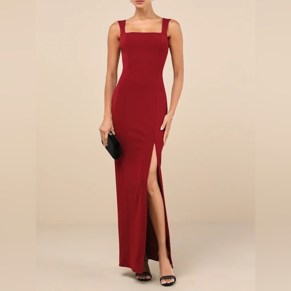 Lulu's Red Sheath Maxi Dress Square Neck Cocktail